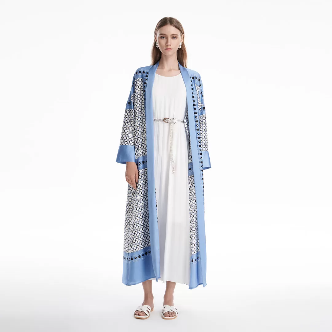 Circle All Over Patterned Multicolored Maxi Open Abaya