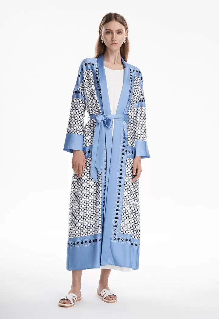 Circle All Over Patterned Multicolored Maxi Open Abaya