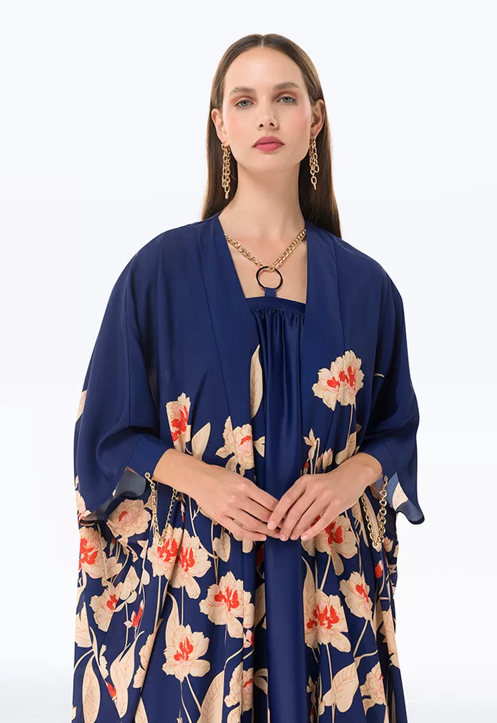 Circular Dress With Printed Abaya Set