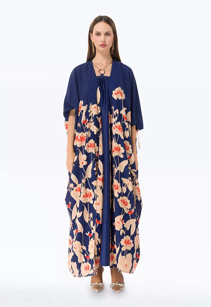 Circular Dress With Printed Abaya Set