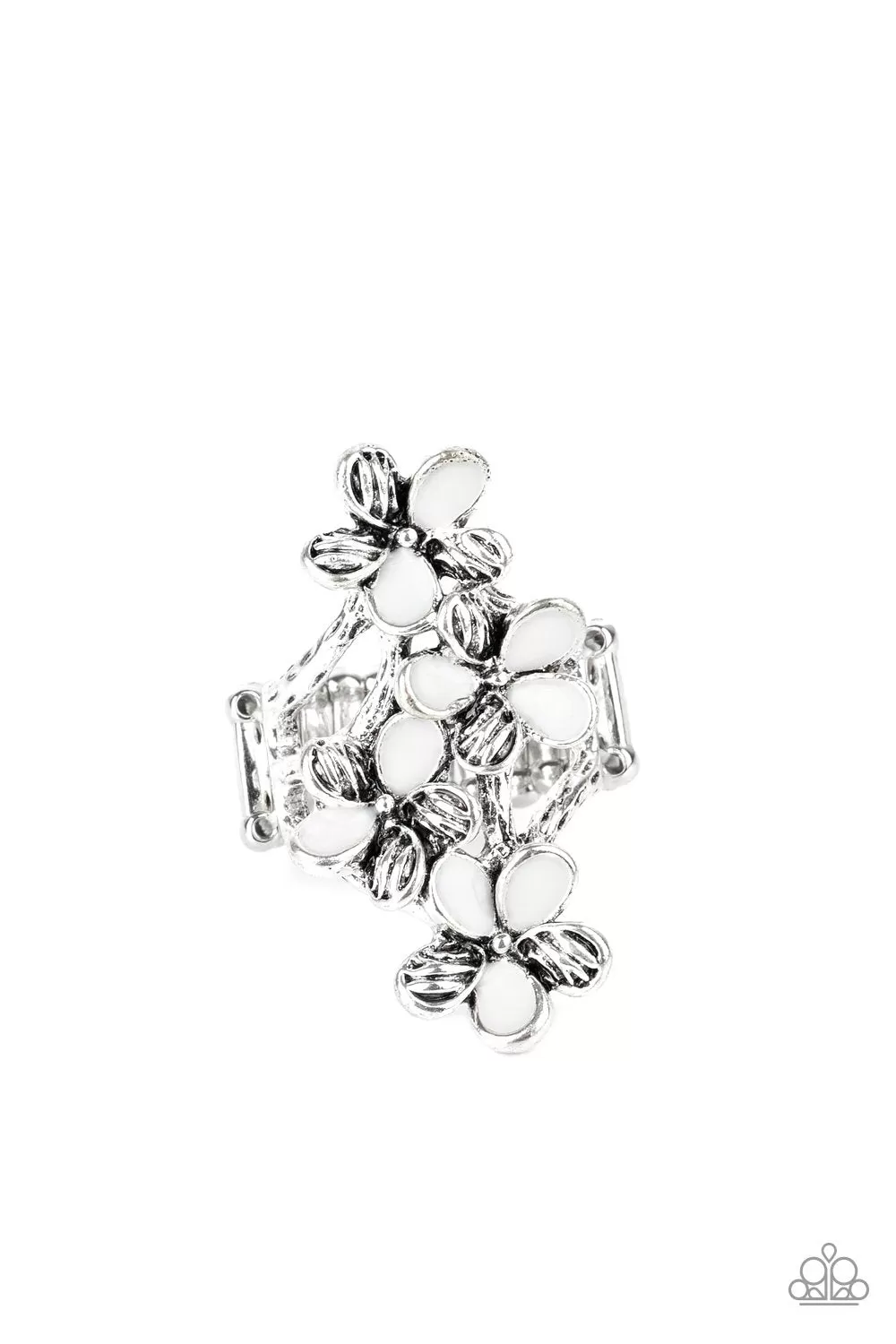 Climbing Gardens White Flower Ring - Paparazzi Accessories