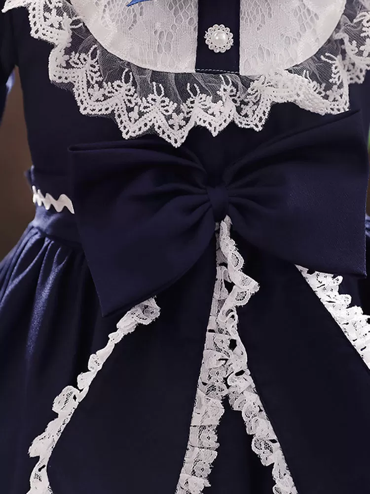 Cute Navy Blue Flower Girl Dresses Tulle Long Sleeves Knee-Length A-Line Kids Party Dresses