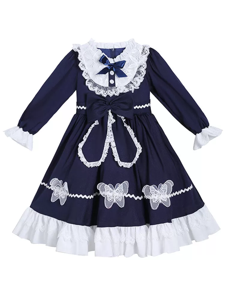 Cute Navy Blue Flower Girl Dresses Tulle Long Sleeves Knee-Length A-Line Kids Party Dresses