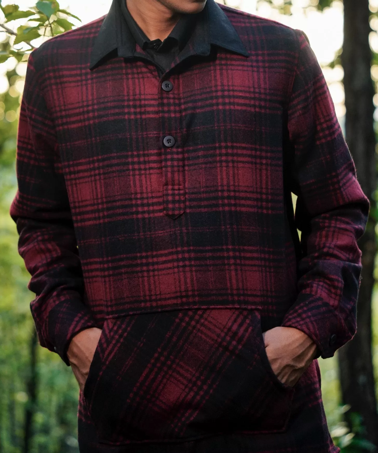 Deep Red Woollen Popover Shirt