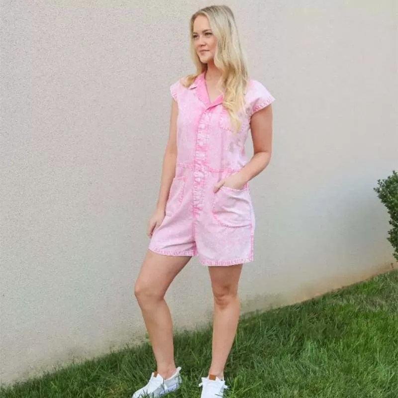 Denim Pink Romper