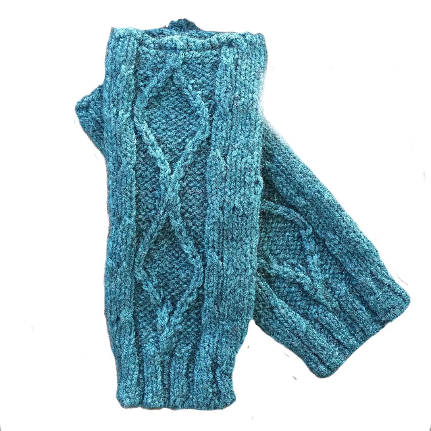 Diamond cabled knitted fingerless gloves