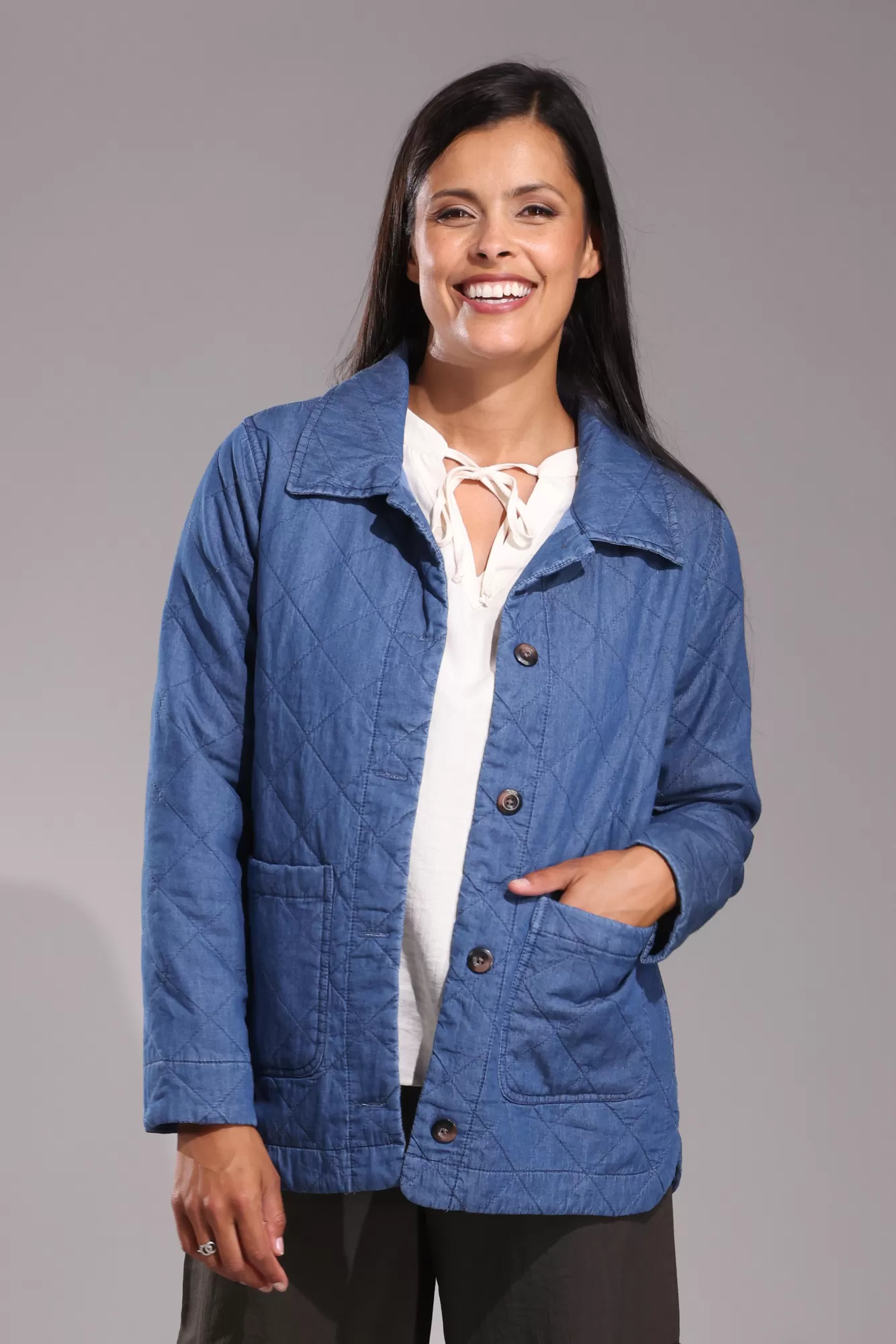 Diamond Quilted Lite Weight Jacket | MID INDIGO | 6654ZZ