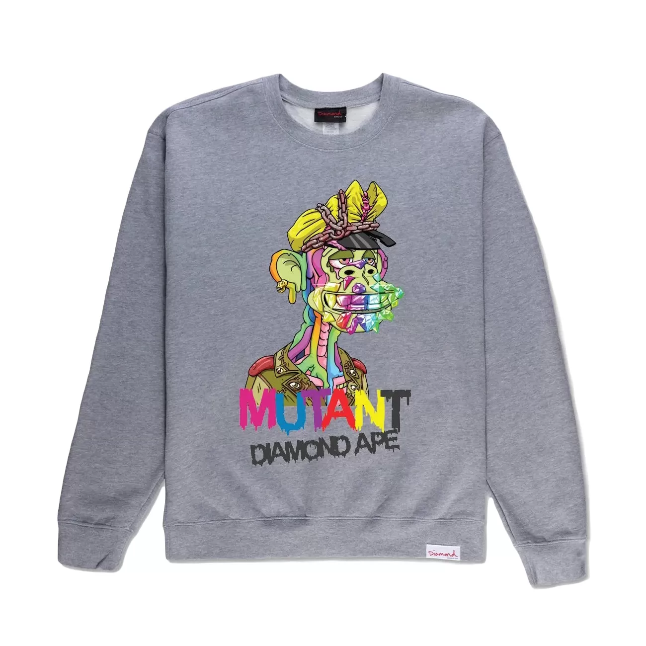 Diamond Supply Co Men Mutant Diamond Biker Ape Crewneck Heather Grey