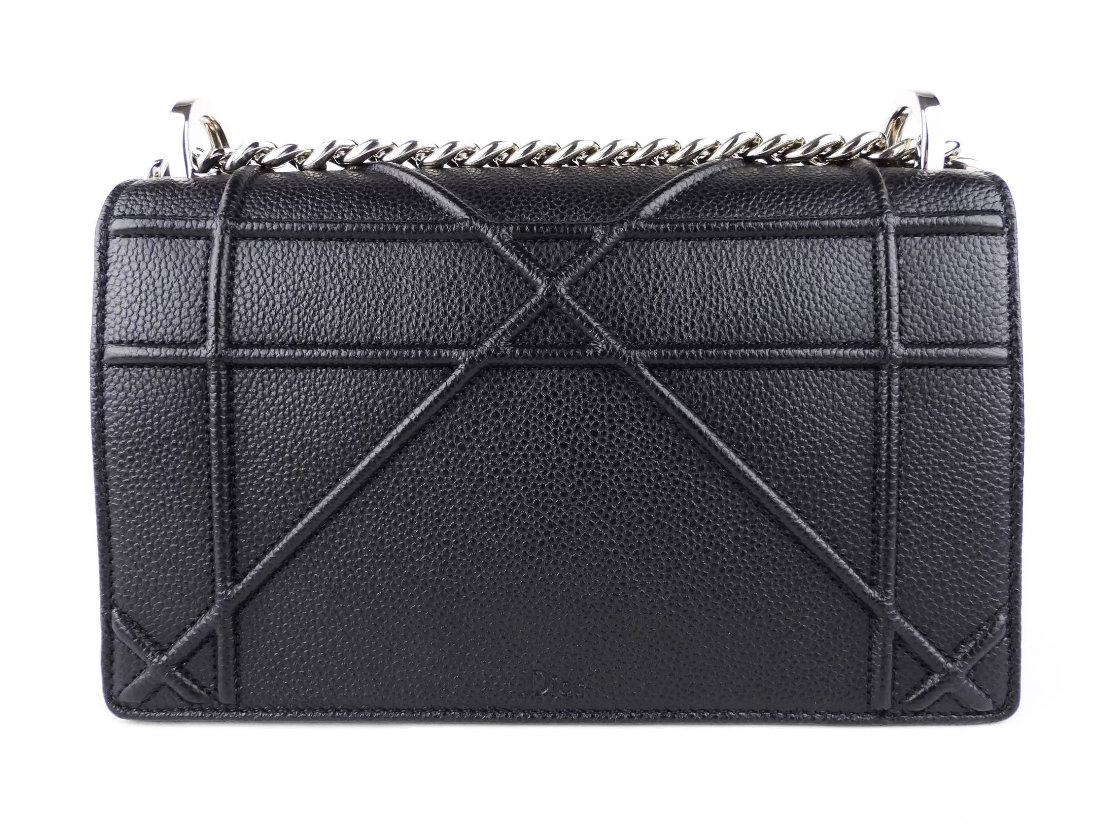 Dior Black Grained Leather Diorama Chain Flap Bag