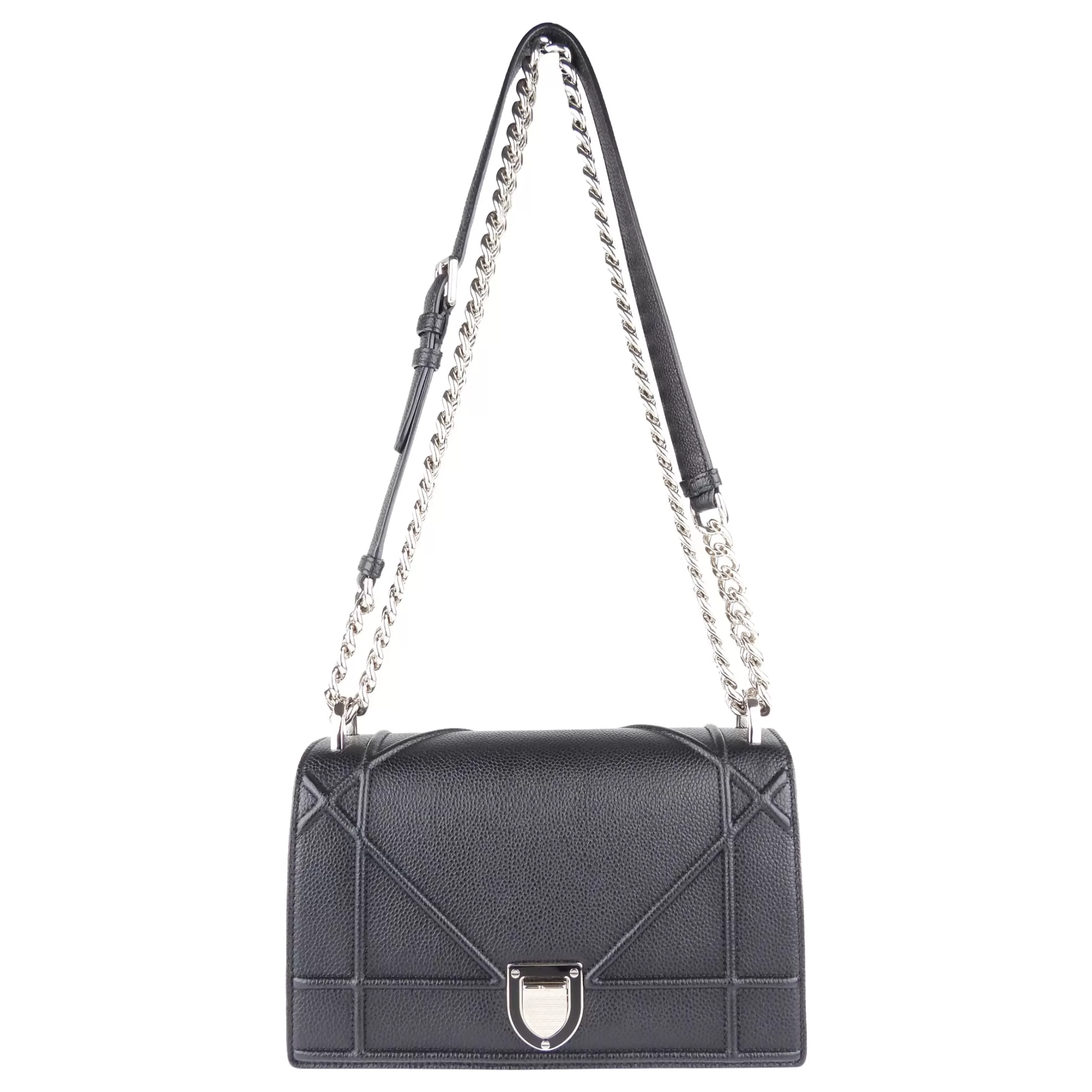 Dior Black Grained Leather Diorama Chain Flap Bag