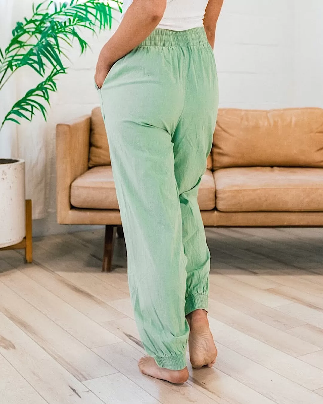 Drawstring Waist Joggers - Sage