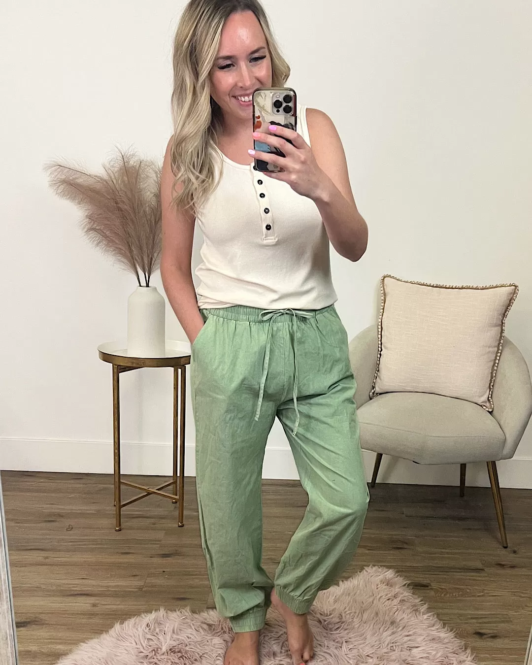 Drawstring Waist Joggers - Sage