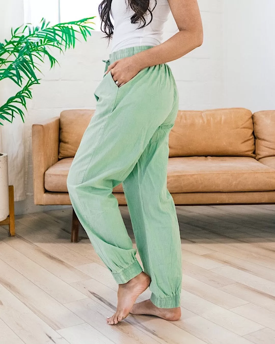 Drawstring Waist Joggers - Sage