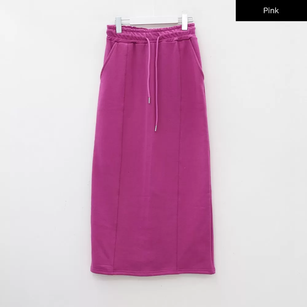 Drawstring Waist Maxi Sweat Skirt CA05