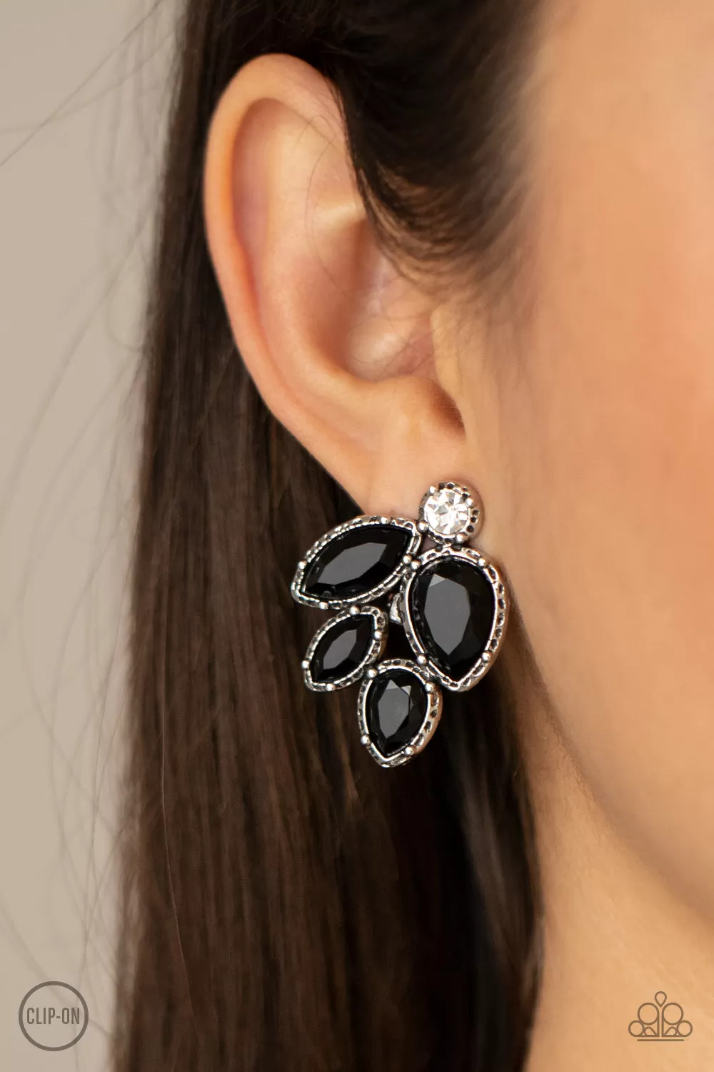 Fancy Foliage - Black Clip-On Earring