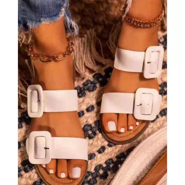 Fashion Chic Buckle White Female Sandals