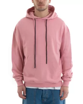 Felpa Con Cappuccio Uomo Basic Tinta Unita Rosa Comoda Relaxed Fit Cotone GIOSAL-F2980A