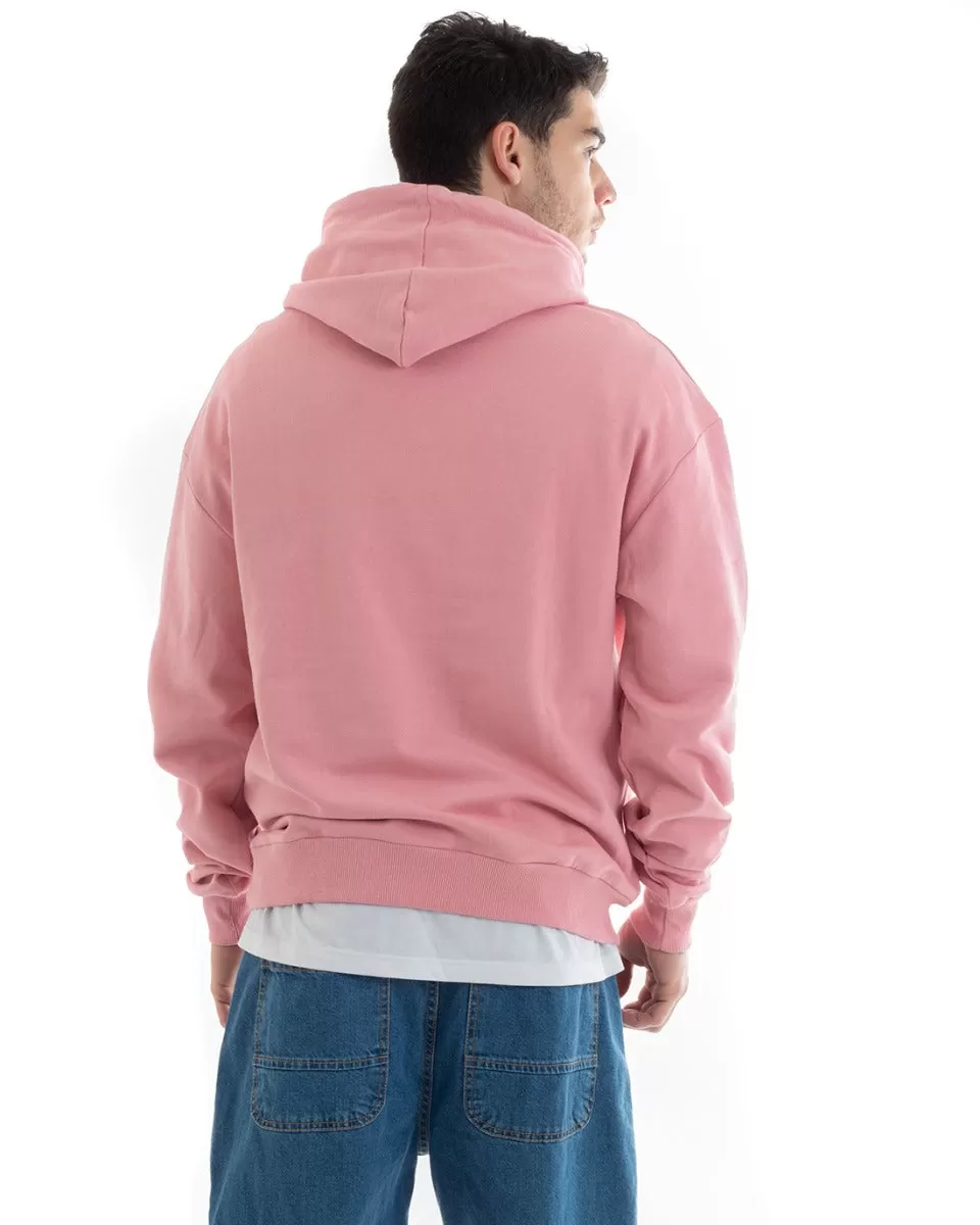 Felpa Con Cappuccio Uomo Basic Tinta Unita Rosa Comoda Relaxed Fit Cotone GIOSAL-F2980A