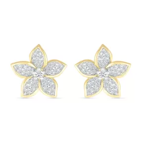 Five Petal Diamond Flower Stud Earrings