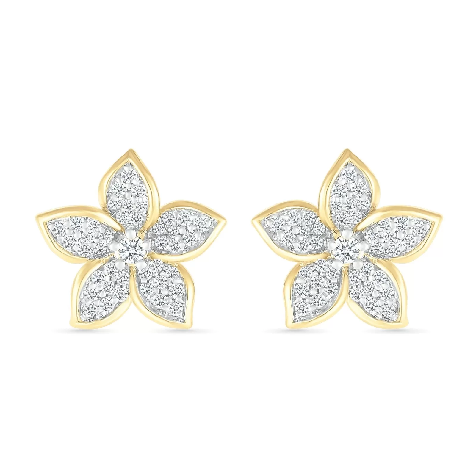 Five Petal Diamond Flower Stud Earrings