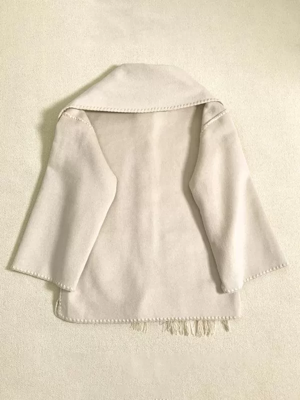 Fringed Scarf Collar Women Woolen Coat