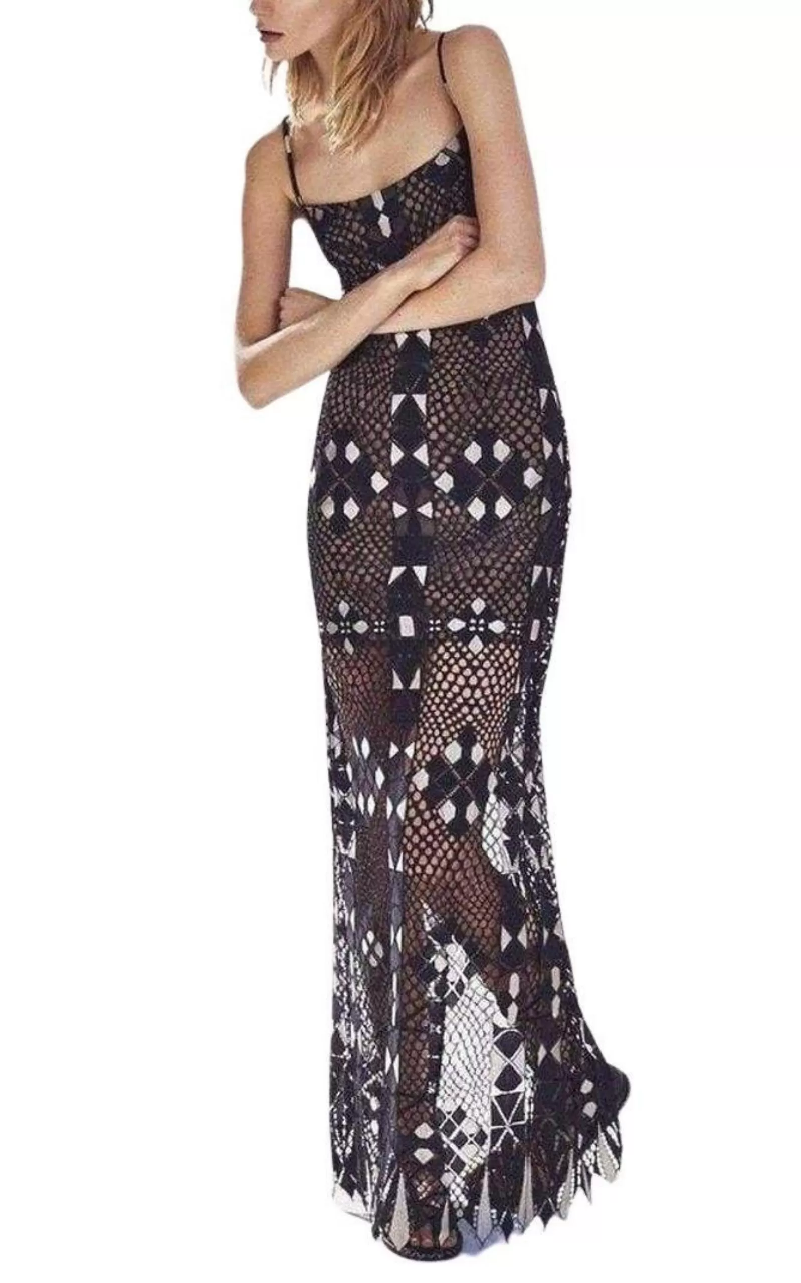 Geometric Lace Maxi Dress