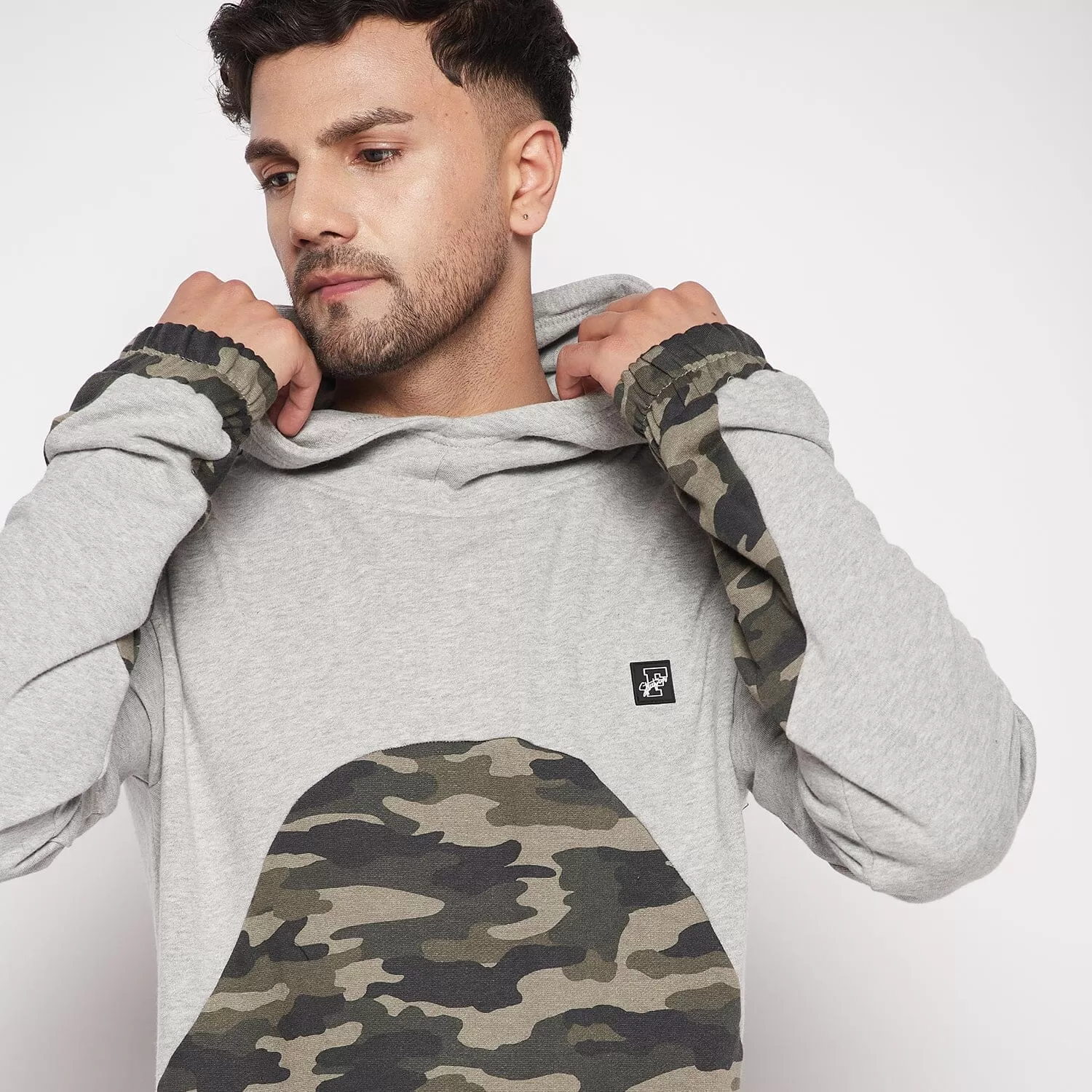 Grey Camo Cut-Sew Sweatshirt and Joggers Combo Tracksuit