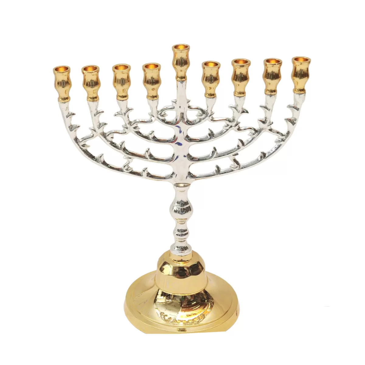 High Quality Temple Menorah Hanukkiah Gold & Silver Plated Candle Holder Israel 9.84 / 8.66 inch