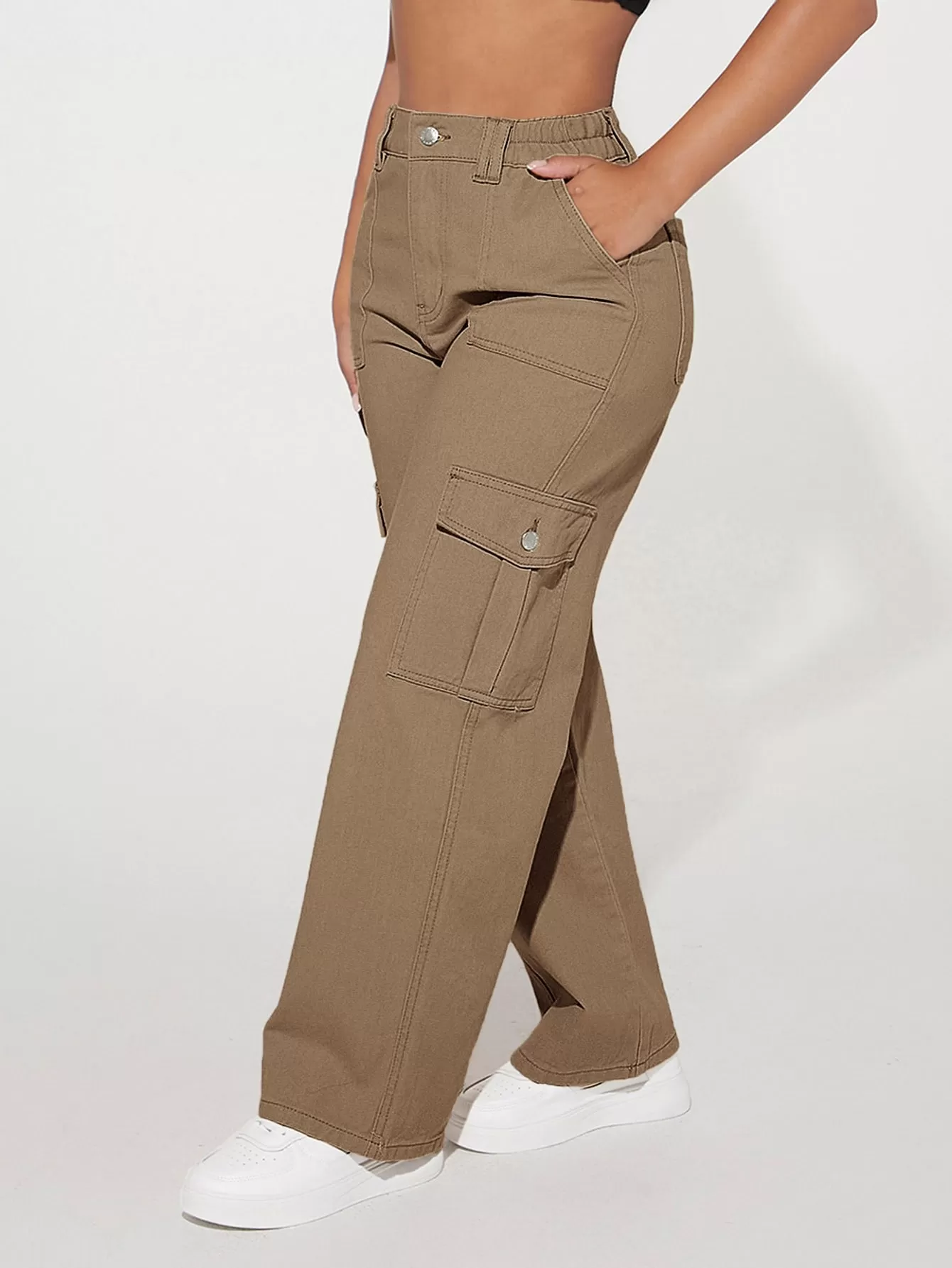 High Waist Flap Pocket Cargo Jeans