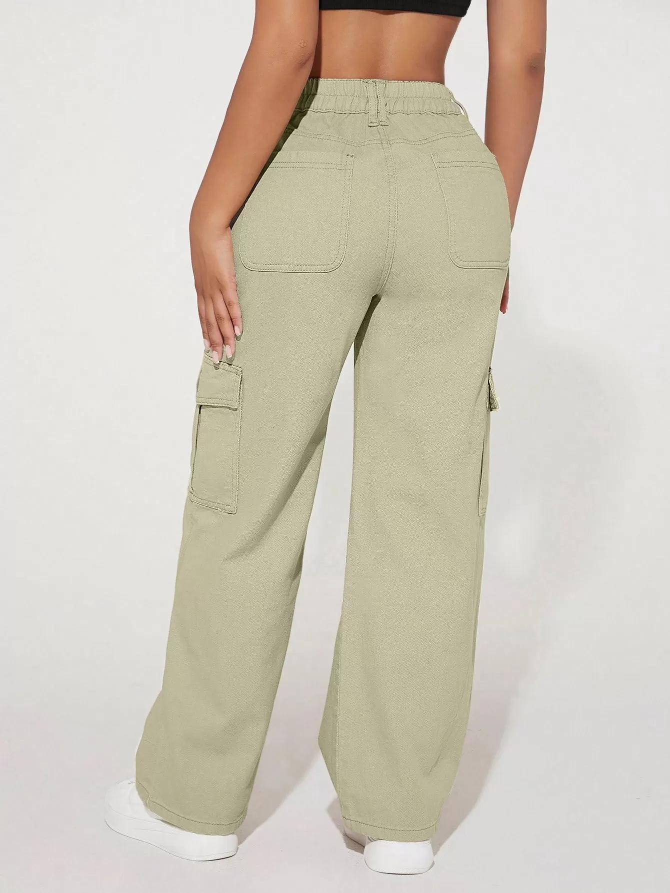 High Waist Flap Pocket Cargo Jeans