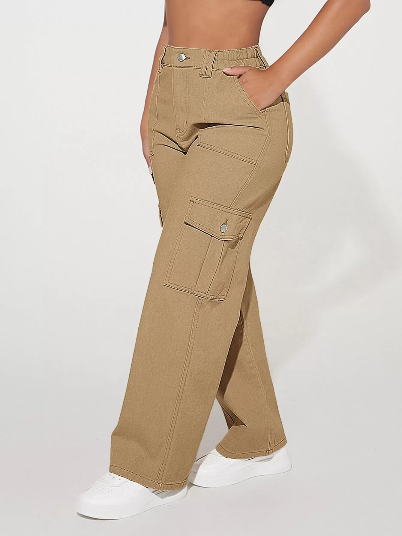 High Waist Flap Pocket Cargo Jeans