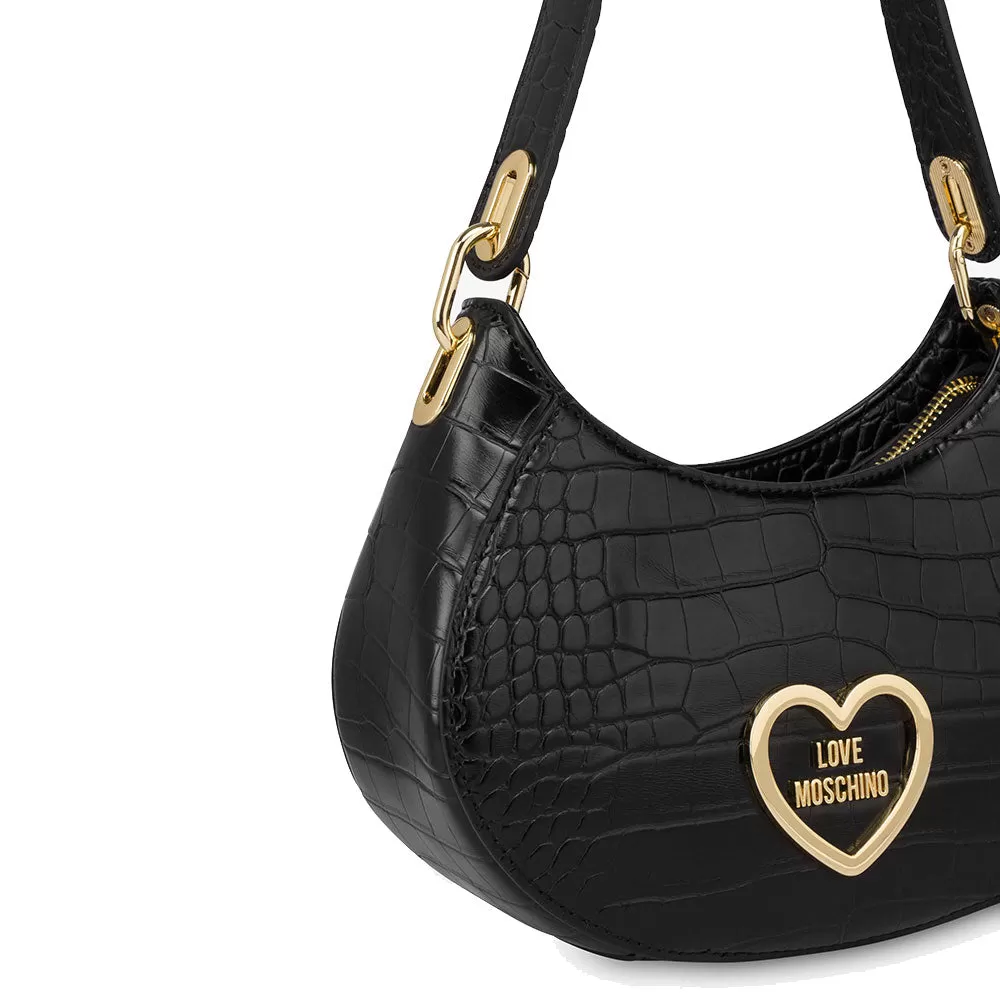 Hobo Bag Small LOVE MOSCHINO linea Croco Print colore Nero