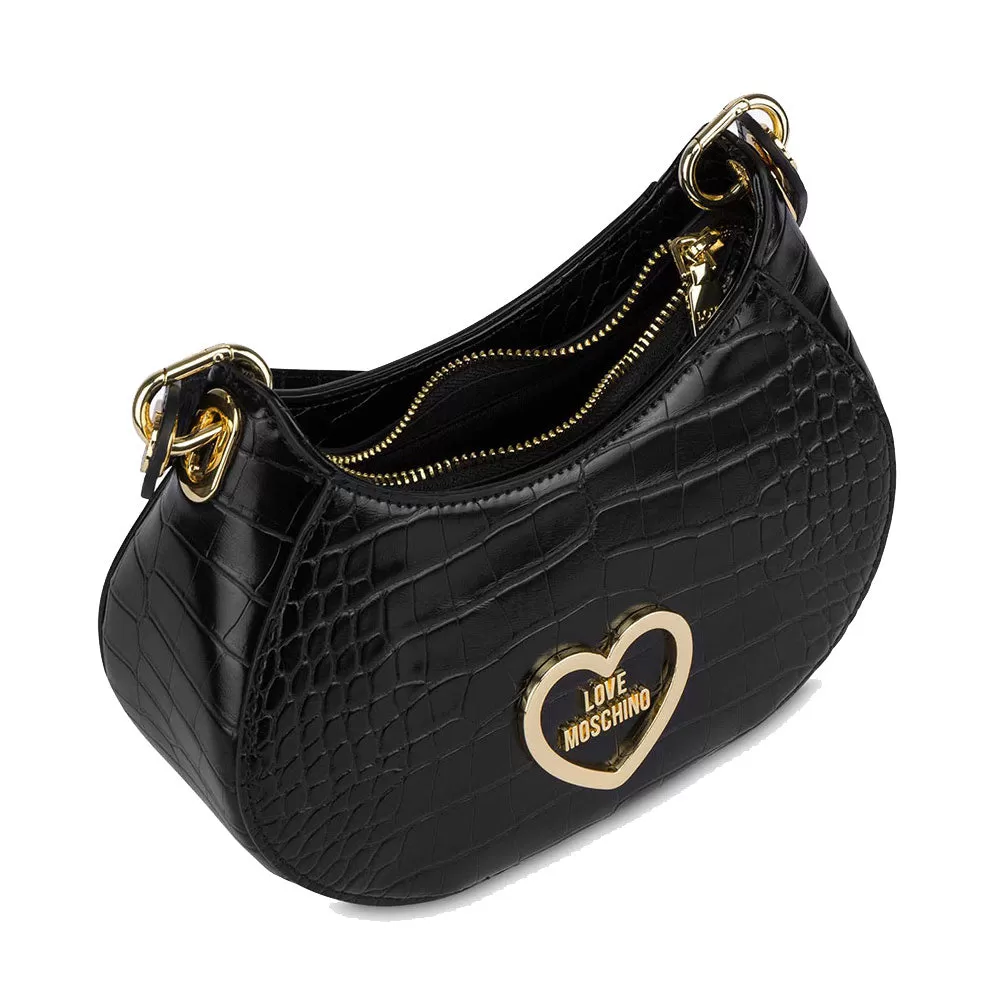 Hobo Bag Small LOVE MOSCHINO linea Croco Print colore Nero