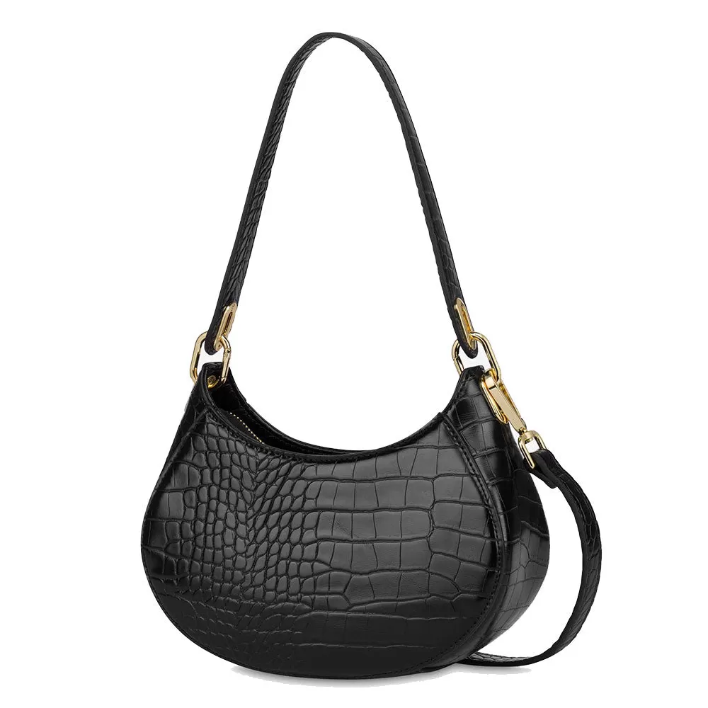 Hobo Bag Small LOVE MOSCHINO linea Croco Print colore Nero