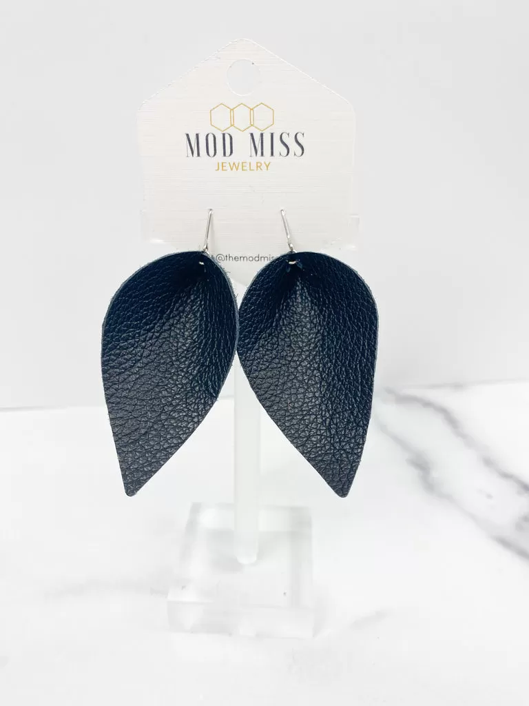 Holly Black Leather Petal Earrings