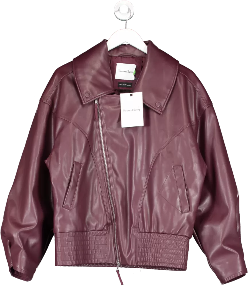 HOUSE OF SUNNY Red Hybrid Biker Jacket With Embossing And Chunky Collar UK M