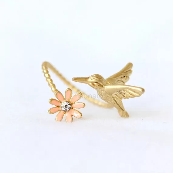 Hummingbird and flower Ring