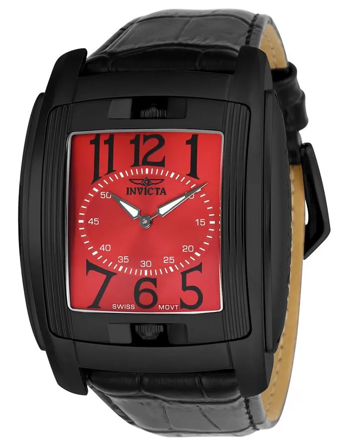 INVICTA Vintage Mens Flip Dial - Black Metal - Red Dial - Black Leather Strap