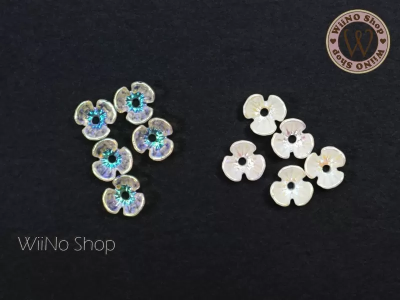 Iridescent Three Petal Flower Nail Art Cabochons - 5 pcs