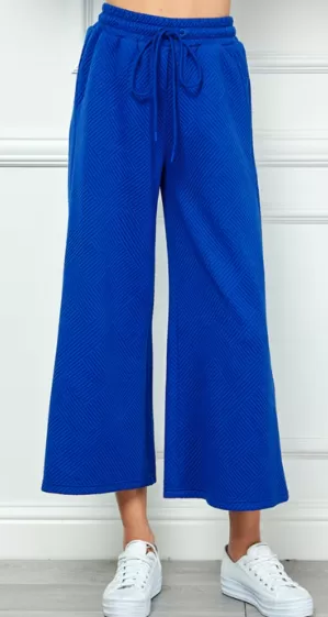 Jane Textured Cropped Wide Pants in Royal Blue - FINAL SALE