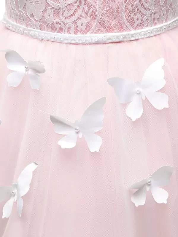 Jewel Neck Flower Girl Dresses Long Sleeves Tulle Butterfly Princess Dresses for Kids