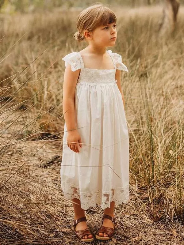 Jewel Neck Sleeveless White Party Dresses for Kids