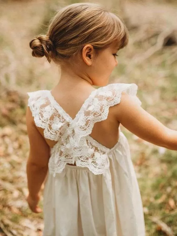 Jewel Neck Sleeveless White Party Dresses for Kids