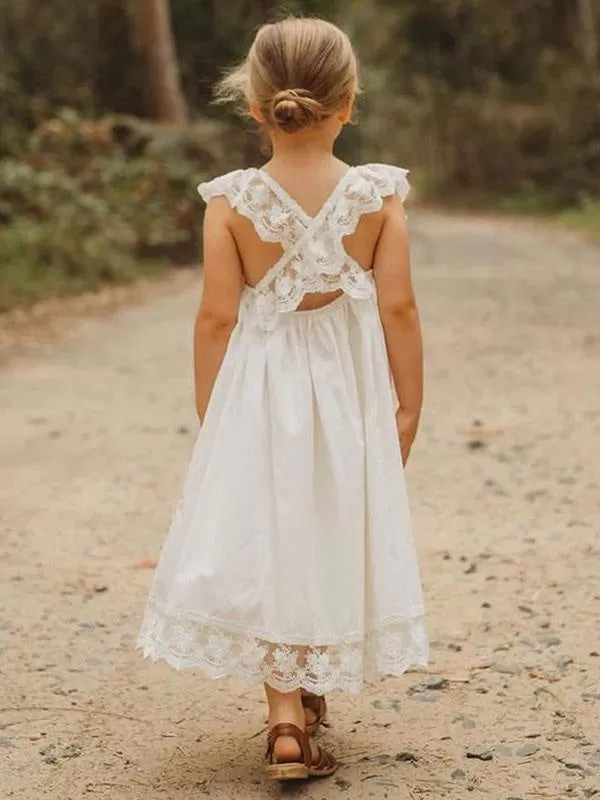 Jewel Neck Sleeveless White Party Dresses for Kids