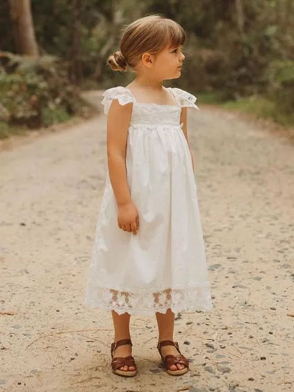 Jewel Neck Sleeveless White Party Dresses for Kids