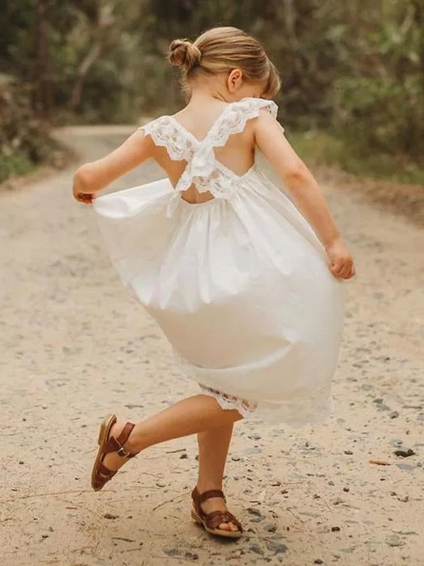 Jewel Neck Sleeveless White Party Dresses for Kids