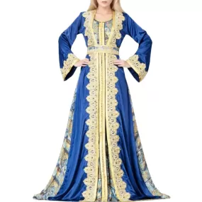 Kaftan and Belted Print Abaya for Women 2XL S258932