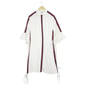 Kenzo White Cotton Purple and Red Trim Ruffle Sleeve Drawstring Waist Midi Dress - 40