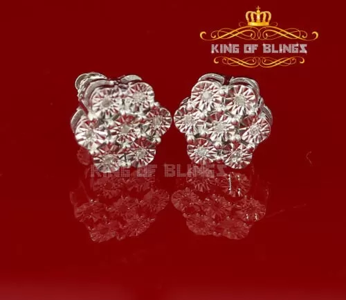 King Of Bling's 0.05ct Diamond 925 Sterling Silver White Floral Earrings For Men's / Women's