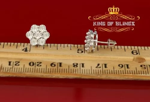 King Of Bling's 0.05ct Diamond 925 Sterling Silver White Floral Earrings For Men's / Women's